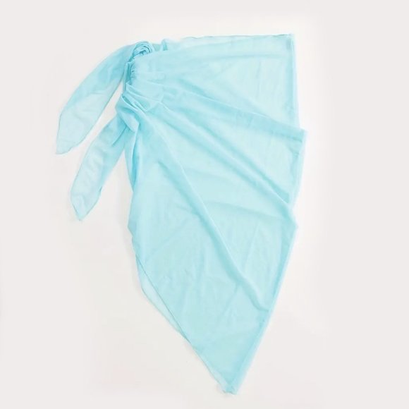 Aqua Chiffon Sheer Sarong OSFM - Picture 2 of 2